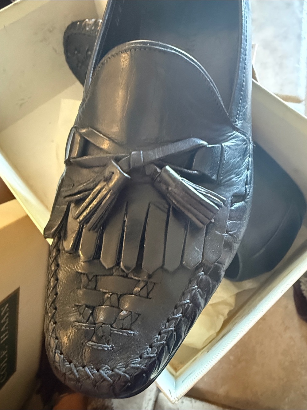Cole Haan Black Leather Tassel Kiltie Loafers